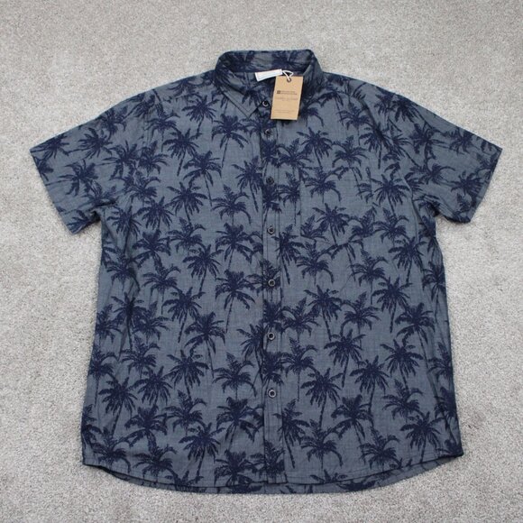 Mountain Warehouse Hawaiian Shirt NWT Mens XL Blue Tropical Printed S/S Cotton - Picture 1 of 14